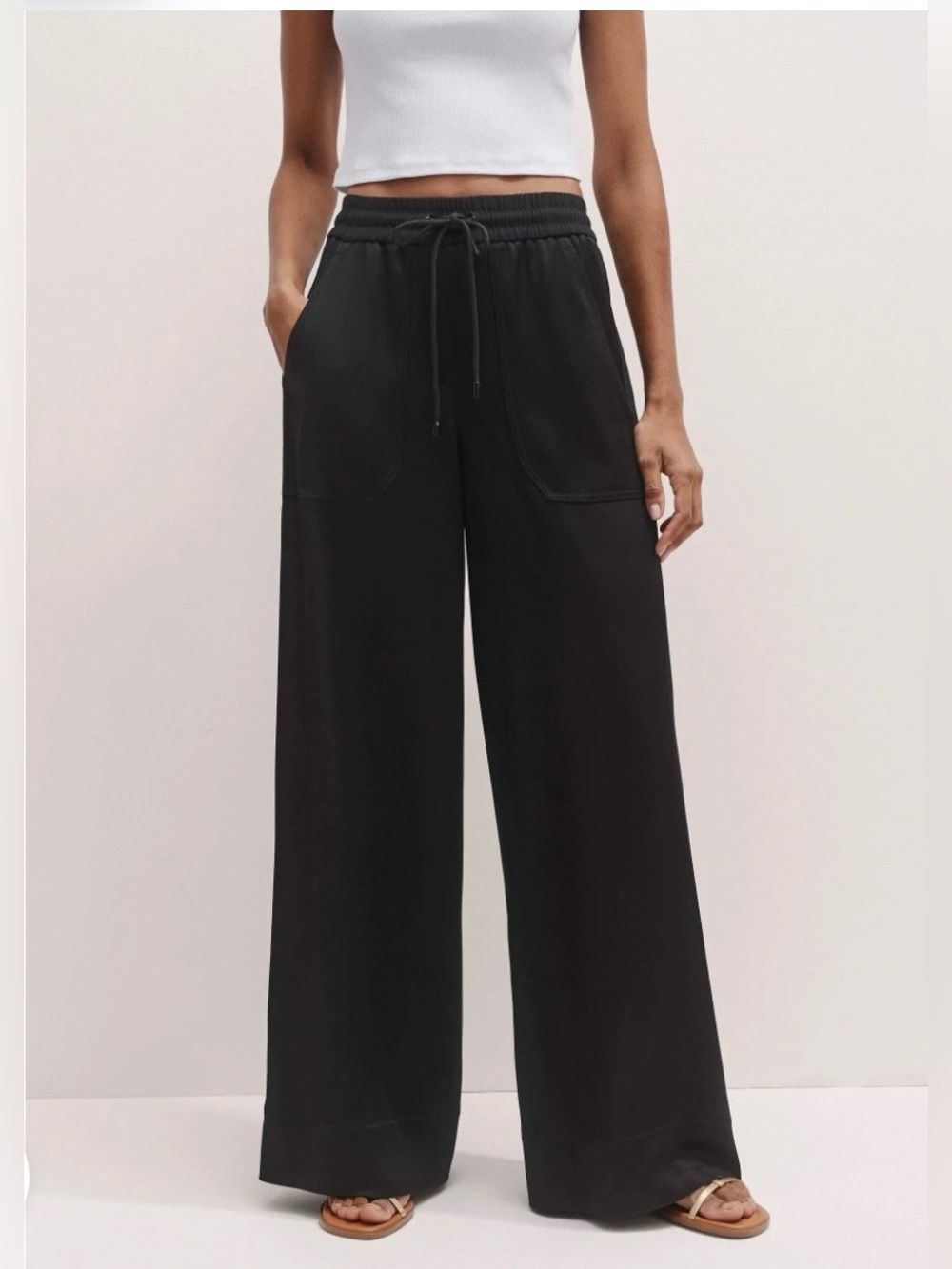 Me and Em satin track pants wide leg stripe down leg black small 6